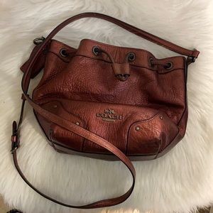 Metallic Coach Crossbody Bucket Bag